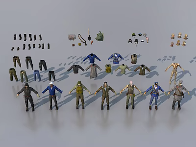 Two Person Action Figures Set With Assorted Clothing And Accessories 3d model