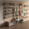 Baby Store Pegboard Wall With Shelves Of Various Baby Products Stroller And Clothes