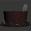 Vintage Brown Top Hat With Decorative Small Bottles And Price Tag