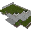 Beautiful Courtyard Garden With Neatly Trimmed Green Plants Stone Slab Flooring And Square Planters