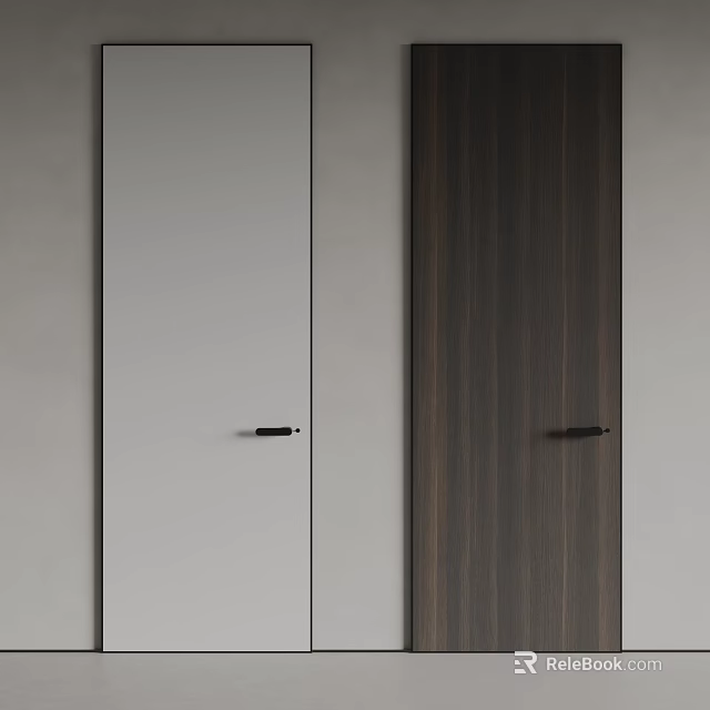 Modern Hinged Doors With Contrasting White And Dark Wood Finishes And Minimalist Handles 3d model 