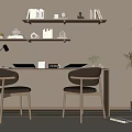 Modern Simple Desk Interior With Two Chairs Shelves Books Decorative Items And Potted Plant