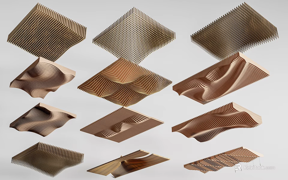 Modern Ceiling Design With Various Geometric And Wavy Textured Surfaces For Interior 3d model 