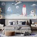 Kids Room Interior With Space Theme Wall Mural Astronauts Rockets And Decor