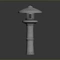 Traditional Japanese Stone Lantern With Umbrella Shaped Top And Pillar Structure