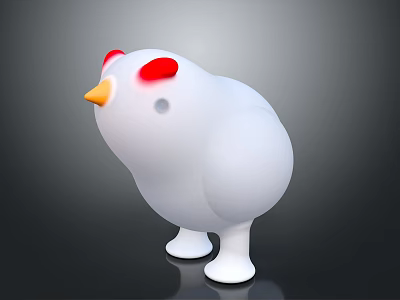 Cute White Chicken 3D Model With Red Cheeks And Yellow Beak 3d model