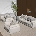 Multi-person Sofa Single Sofa Double Sofa Carpet Green Plant 3d model