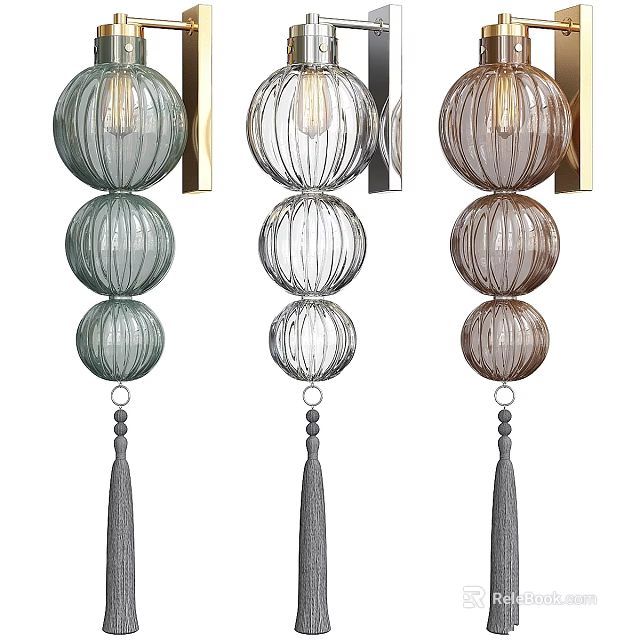 Modern Decorative Wall Lamps with Green Transparent Brown Spherical Shades and Tassels 3d model 