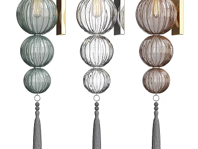 Modern Decorative Wall Lamps with Green Transparent Brown Spherical Shades and Tassels 3d model