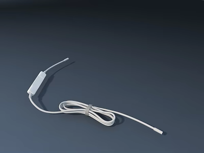 High Quality White Headphone Cable With Controller Coiled On Dark Background 3d model