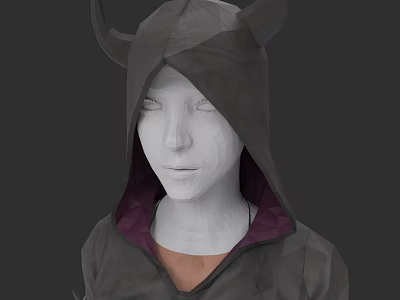 Hooded Woman With Horns In Dark Cloak And Purple Lining 3d model