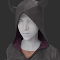 Hooded Woman With Horns In Dark Cloak And Purple Lining