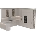 Modern Light Colored Kitchen Cabinets With Glass Door Upper Units Stone Countertop Built in Appliance
