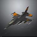 Gray Fighter Jet With Orange Yellow Accents And Missiles Attached On Wings