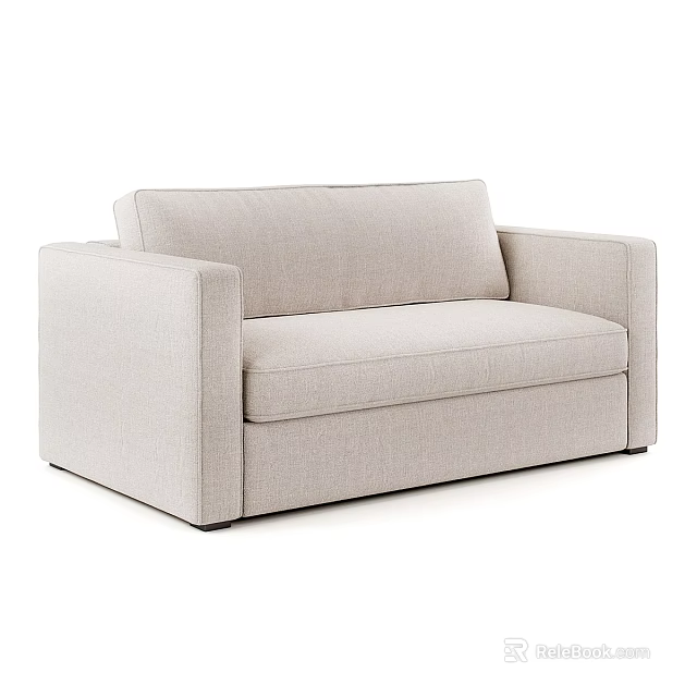 Light Beige Fabric Upholstered Two Seater Sofa With Armrests And Modern Minimalist Design 3d model 