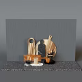 Stylish Kitchen Utensils Collection With Wooden Cutting Boards Marble Trays And Glass Cups