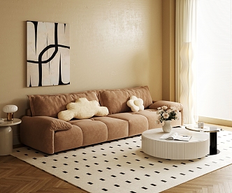 Sofa Modern Cream Style Sofa Coffee Table Combination Multi-person Sofa Floor Lamp Hanging Picture 3d model