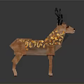 Decorative Polygonal Deer Figurine With Brown Body Black Antlers And Orange Yellow Patterns