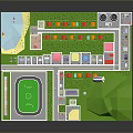 Vibrant City Landscape With Colorful Buildings Green Fields Football Pitch And Water Area