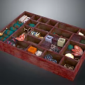 Wooden Storage Box Organizer With Multiple Compartments And Small Decorative Items
