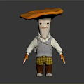 Cartoon Mushroom Character With Orange Cap White Shirt Gray Vest And Plaid Shorts