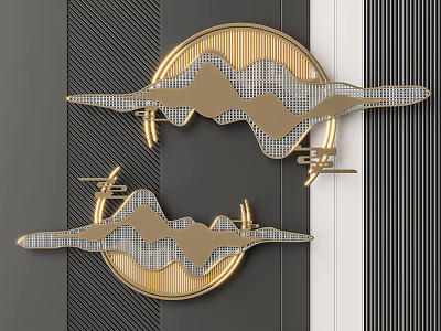 Modern Wall Decor With Mountain Shape Gold Frame And Geometric Patterns 3d model