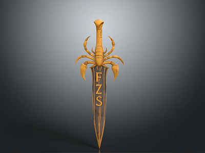 Golden Decorative Sword Featuring Scorpion Ornament And FZS Engraving 3d model