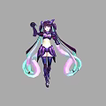 Anime Style Woman With Long Purple Twin Tails And Decorative Purple White Outfit Design