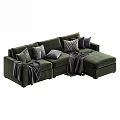 Light Gray and Dark Green Multi Seater Sofa with Multiple Decorative Pillows and Cozy Throws 3d model