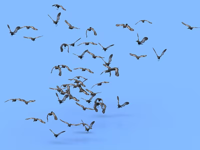 Flying Animals Soaring Gracefully Together in Clear Blue Sky Formation Scene 3d model
