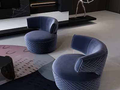 Elegant Modern Blue Single Sofa With Diamond Stitching And Round Base In Living Room 3d model