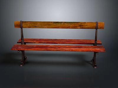 Wooden Leisure Chair With Red Seat Planks Yellow Green Backrest And Metal Frame 3d model