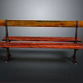 Wooden Leisure Chair With Red Seat Planks Yellow Green Backrest And Metal Frame