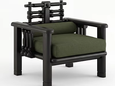 Retro Industrial Dark Wood Frame Leisure Chair With Comfortable Olive Green Fabric Cushions 3d model