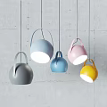 Modern Multicolored Round Spherical Pendant Lights With Handle On Gray Wall 3d model