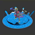 Blue Reptile Figurine in Dynamic Pose with Water Splash and Yellow Accents