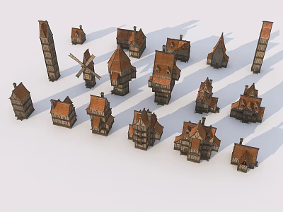 European Style Architecture Miniature Models With Gabled Sloped Roofs And Traditional Design 3d model