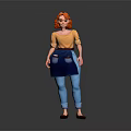 Game and Movie Character With Red Hair Yellow Top Blue Apron Blue Pants Brown Shoes