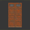 Vintage Style Red Double Door Cabinet With Glass Panels And Wooden Texture