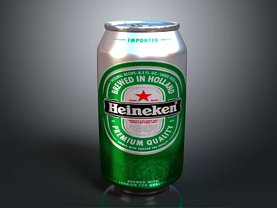 Heineken Imported Beer Brewed In Holland Premium Quality Silver Can With Green Label 3d model
