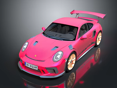 Pink Sports Car With Rear Spoiler Golden Wheels And Stylish Design 3d model