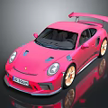 Pink Sports Car With Rear Spoiler Golden Wheels And Stylish Design