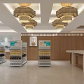 Bright Retail Store Interior With Wooden Walls Shelves Chandeliers And Displayed Products