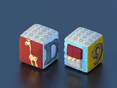 Cube Shaped Decorative Pillows With Giraffe Letter D And Number 9 Patterns 3d model