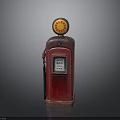 Vintage Red Gas Pump Model With Retro Design Round Top Sign And Gasoline Label