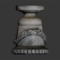 Garden Ornament Stone Pedestal With Cylindrical Body Carved Patterns And Decorative Base