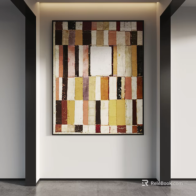 Abstract Painting With Colorful Rectangular Blocks And Geometric Pattern Hanging On White Wall 3d model
