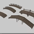 Wooden Landscape Bridge With Different Arch Shapes Railings And Support Posts