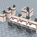 Modern Office Desks In Cubicles With Computers And Office Chairs Workspace 3d model