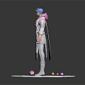 Game and Movie Character Blue Hair White Coat Purple Cape With White Base Colorful Balls